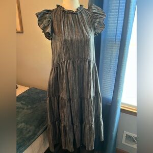 Pinch Tiered Ruffle Midi Linen Blend Dress
